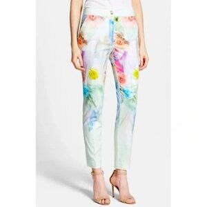 Ted Baker Avalyn Cotton Floral Slacks Straight Cropped Pants Capri 6 Medium